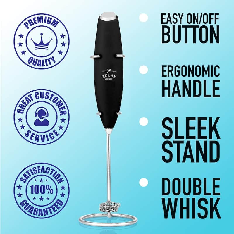 Zulay Kitchen Double Whisk Milk Frother Handheld Mixer High Powered