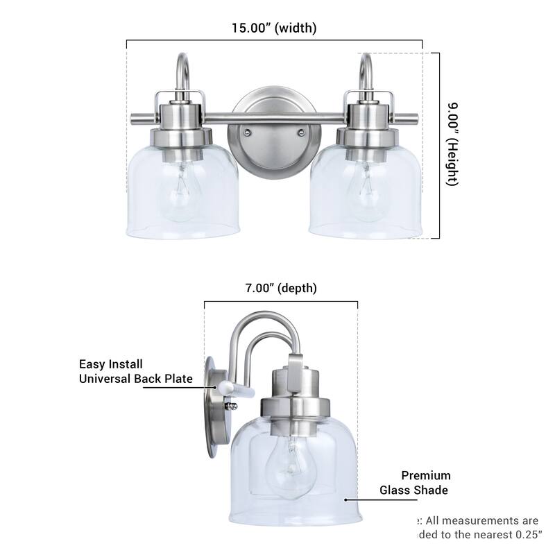 Brio Lighting Brighton Farmhouse 2-Light Dimmable Bathroom Vanity Light