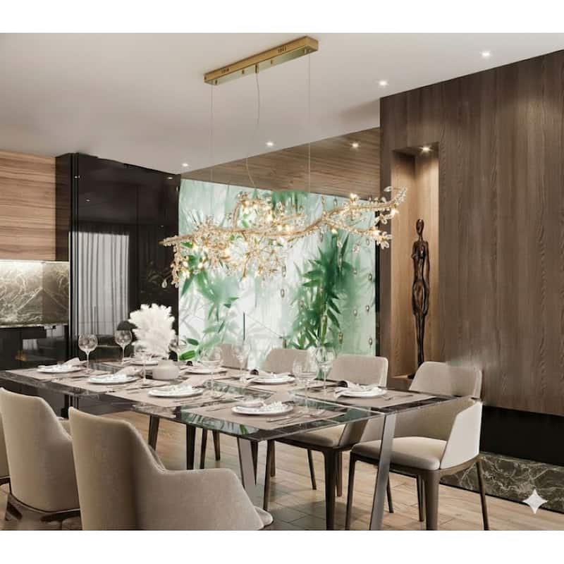 20-Light Clear and Champagne Crystal Branch Chandelier