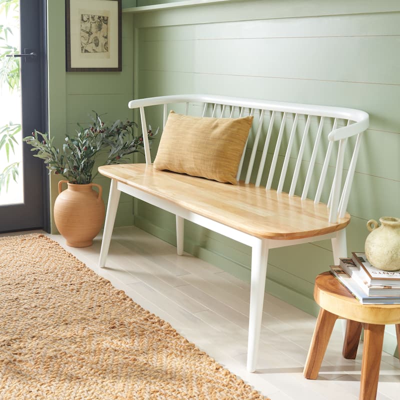 SAFAVIEH Sibyl Farmhouse Solid Wood Spindle Bench - 53"W x 19"D x 31"H - Natural/White