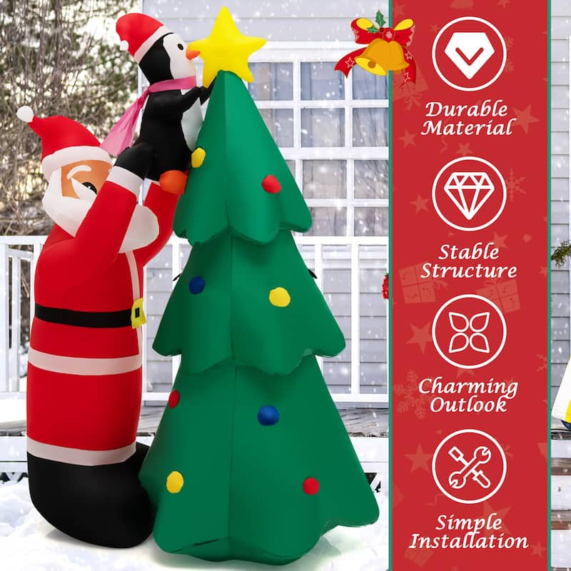 Gymax 6FT Christmas Inflatable Tree Santa Claus & Penguin Decor w/ Air - See Details