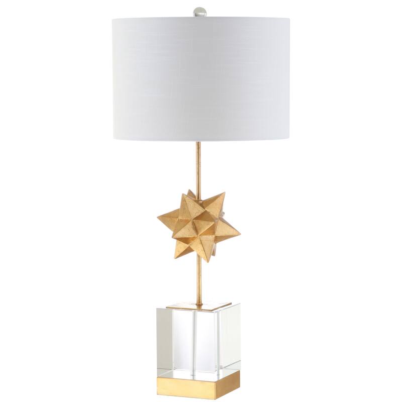 West 32" LED Metal/Crystal Table Lamp, Clear/Gold Leaf by JONATHAN Y