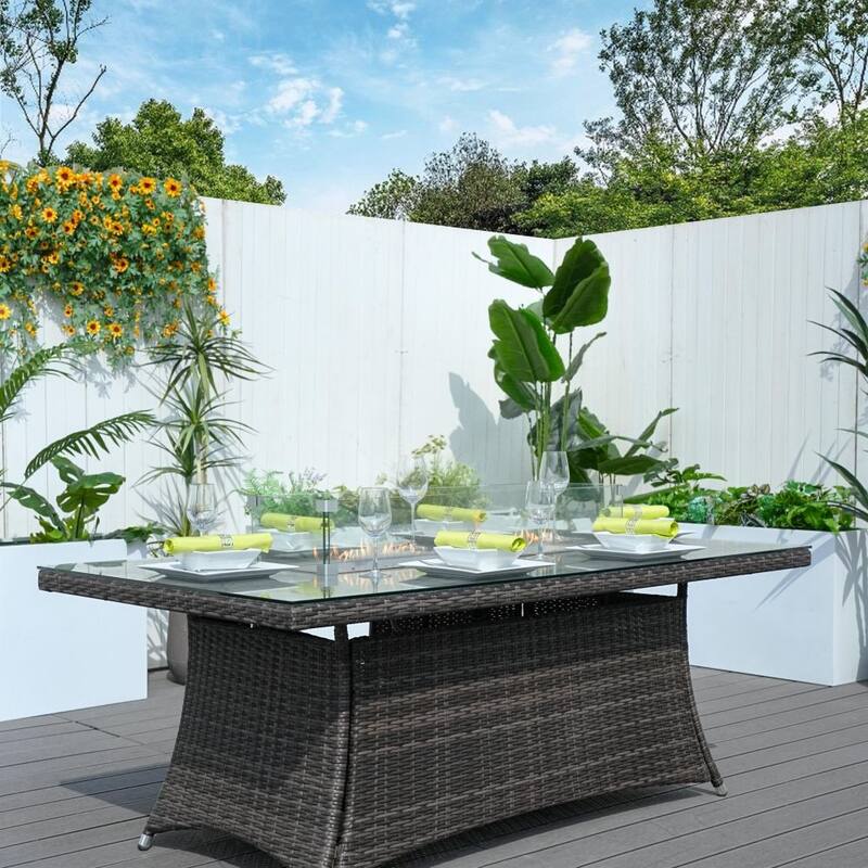 Direct Wicker Ellington Rectangle Gas Firepit Rattan Dining Table