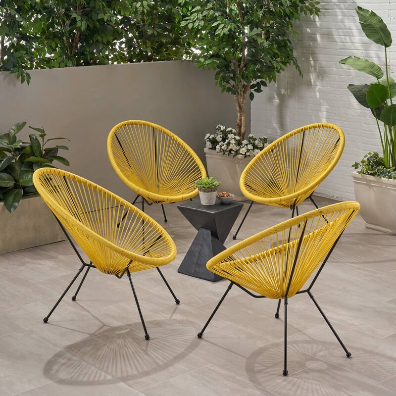 Anson Outdoor Steel/ PE Rattan Hammock Weave Chair (Set of 4) by Christopher Knight Home - Yellow, Black