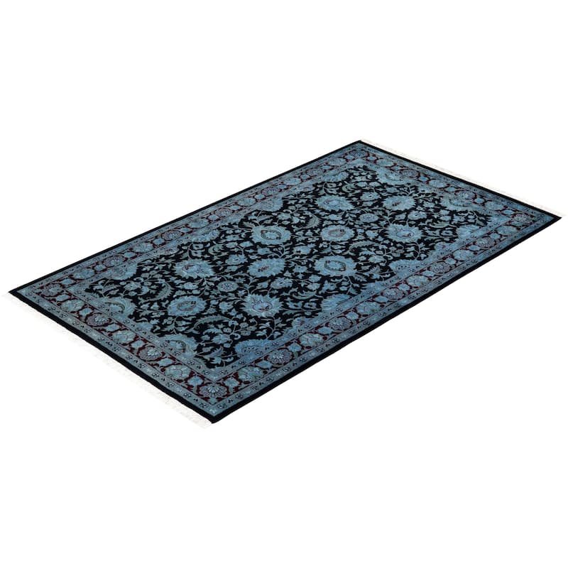 Overton Hand Knotted Wool Vintage Inspired Modern Contemporary Overdyed Blue Area Rug - 3' 1" x 5' 2"