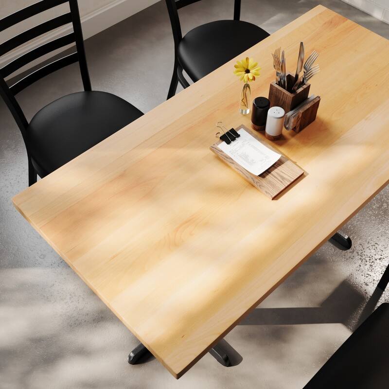Rectangular Solid Wood Commercial Tabletop with 22" x 22" Dining Height X-Base