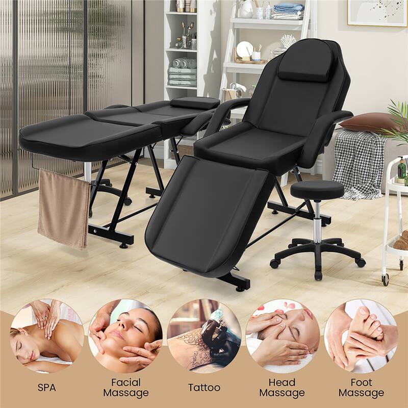 Gymax 73'' Facial Chair with Hydraulic Stool w/Detachable Armrests &