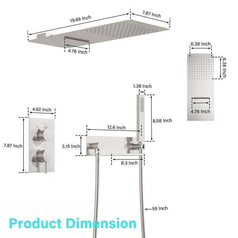 Rainfall Shower System With Hand shower And Concealed Pressure Balance Valve
