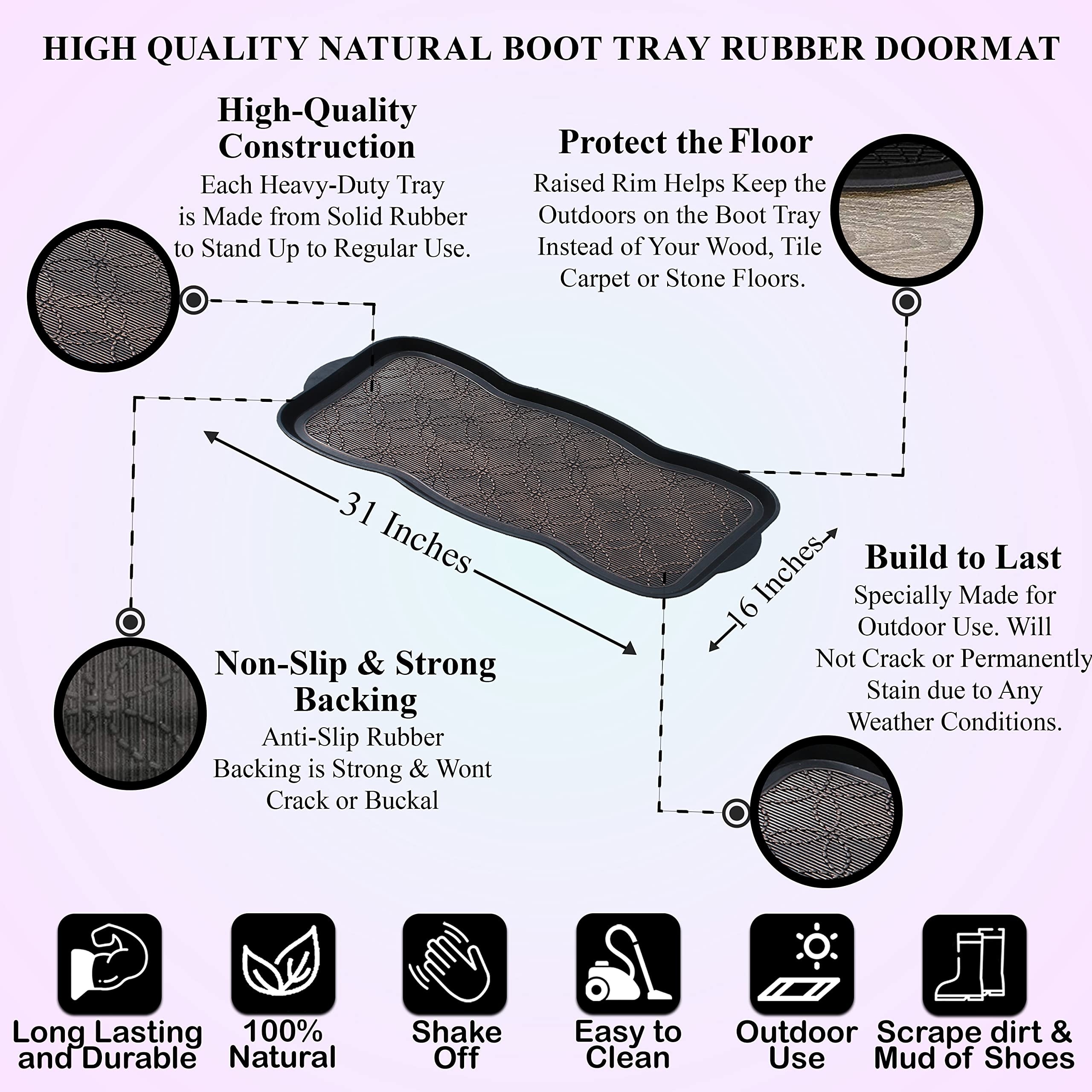 A1hc Footprint Heavy Duty Flexible 16 in. x 31 in. 100% Rubber Boot Tray Mat