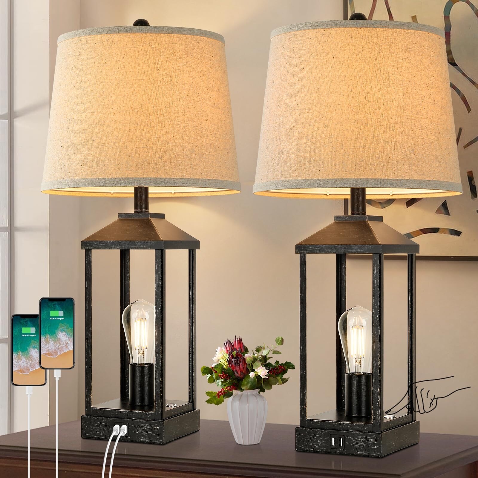 Farmhouse lamps with usb ports cheap