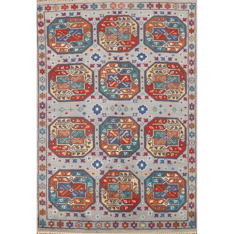 Geometric Kazak Oriental Rug Hand-Knotted Wool Carpet - 3'11" x 5'9"