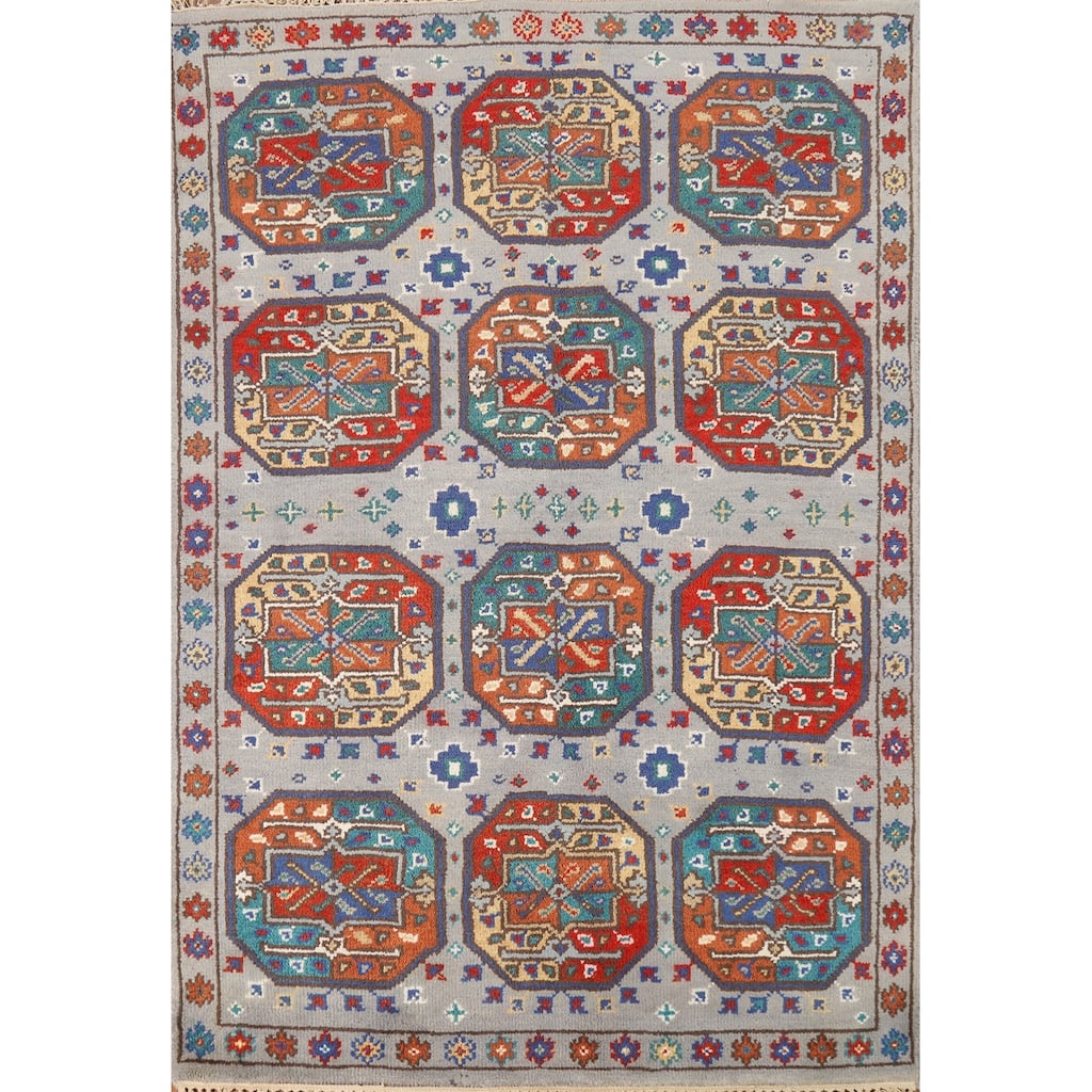 Hand Knotted Oriental 100% Wool Carpet Traditional All-Over Greys & Charcoal Kazak Area Rug - 5' 9'' X 3' 11''