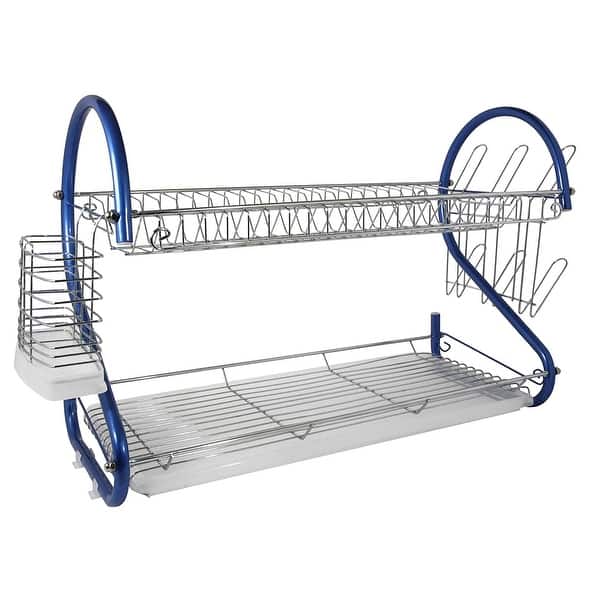 slide 1 of 4, Better Chef DR-226B, 22-Inch, 2-Tier, Chrome Plated Dishrack in Blue
