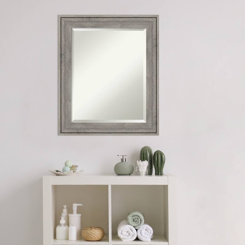 Beveled Wood Bathroom Wall Mirror - Regis Barnwood Grey Frame - Regis Barnwood Grey