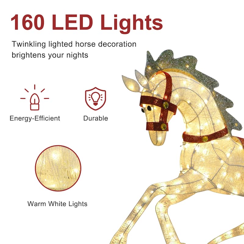 Puleo International 42" Pre-Lit Outdoor Horse Christmas Decor with 160 Warm White Twinkling LED Lights