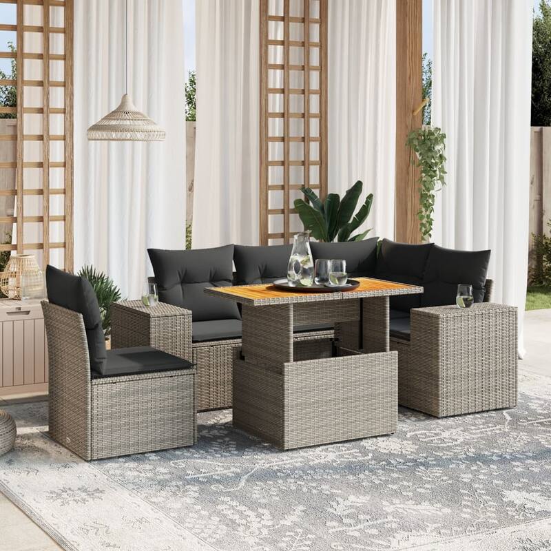 vidaXL Patio Sofa Set with Cushions Sofa Modules Outdoor 6 Piece Poly Rattan - 21.7 x 39.4 x 28.7