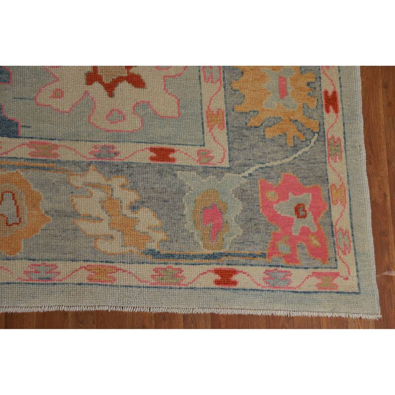 Hand Knotted Oriental 100% Wool Carpet Transitional All-Over Navy Blue & Blues Oushak Area Rug - 11' 5'' X 9' 3''