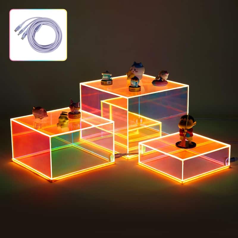Iridescent Acrylic Display Risers with LED Light Set of 3 - Multi