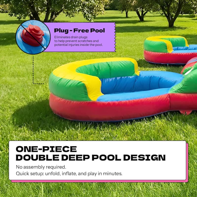 POP JUMP Rainbow Castle Bounce House and Double slide Combo - Kids - Red