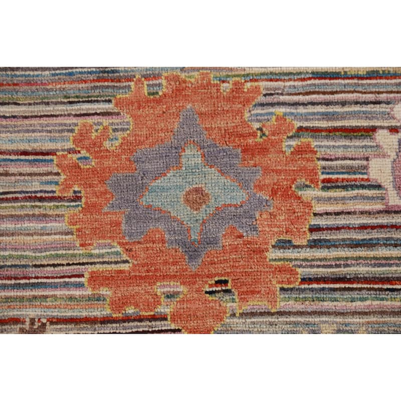 Hand Knotted Oriental 100% Wool Carpet Transitional Floral Multi-Colored Oushak Runner Rug - 9' 9'' X 2' 7''