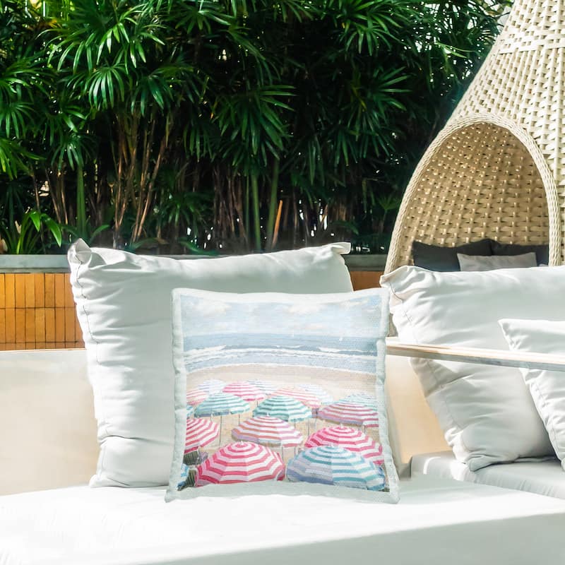 Stupell Bright Beach Umbrellas Scene Printed Outdoor Throw Pillow Design by Amber Sterling