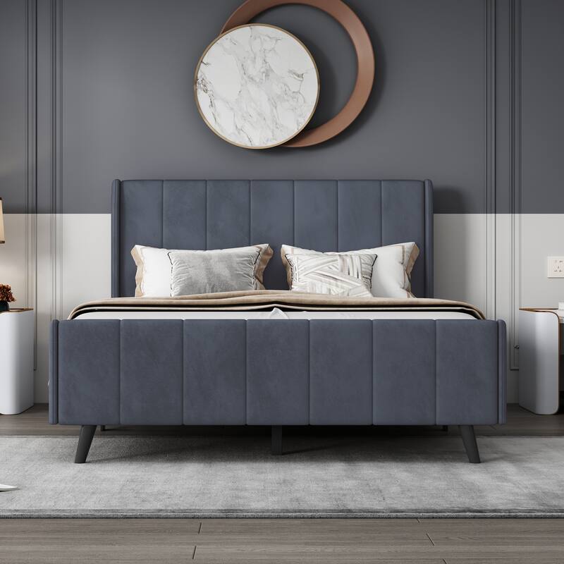 Full Upholstered Platform Bed in Velvet with Elegant Tufted Headboard, Support for 700lbs, and Open Underbed Storage