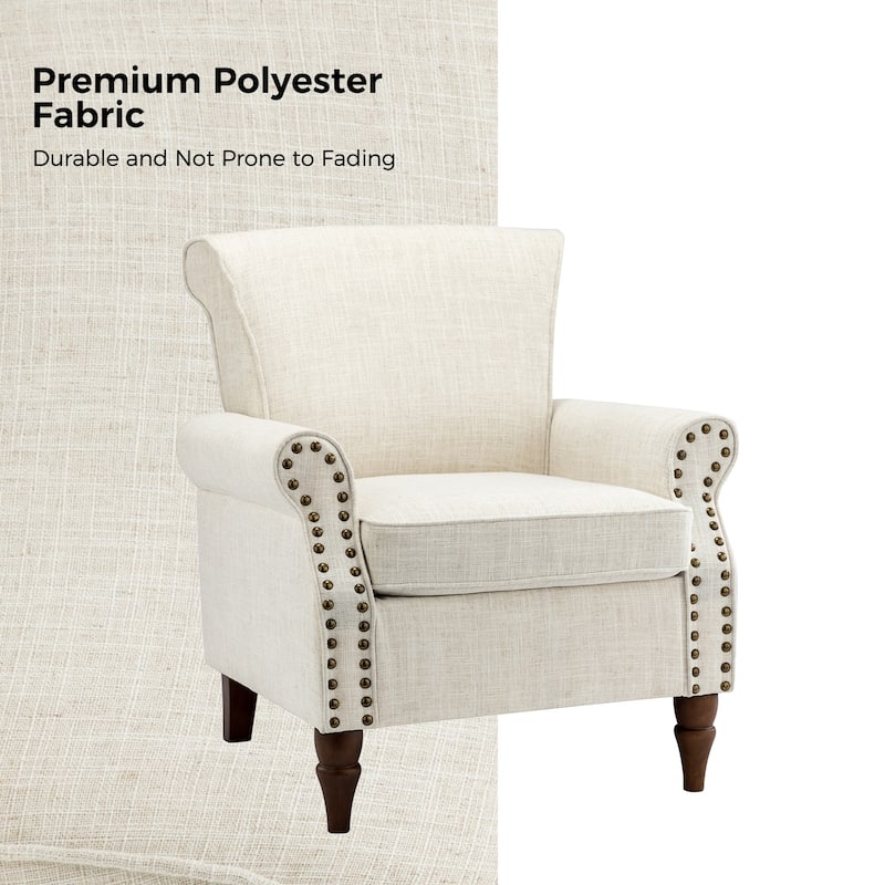 Nyctelius Upholstered Comfy Accent chair with Classic Turned Wooden Legs and Nailhead Trim by HULALA HOME