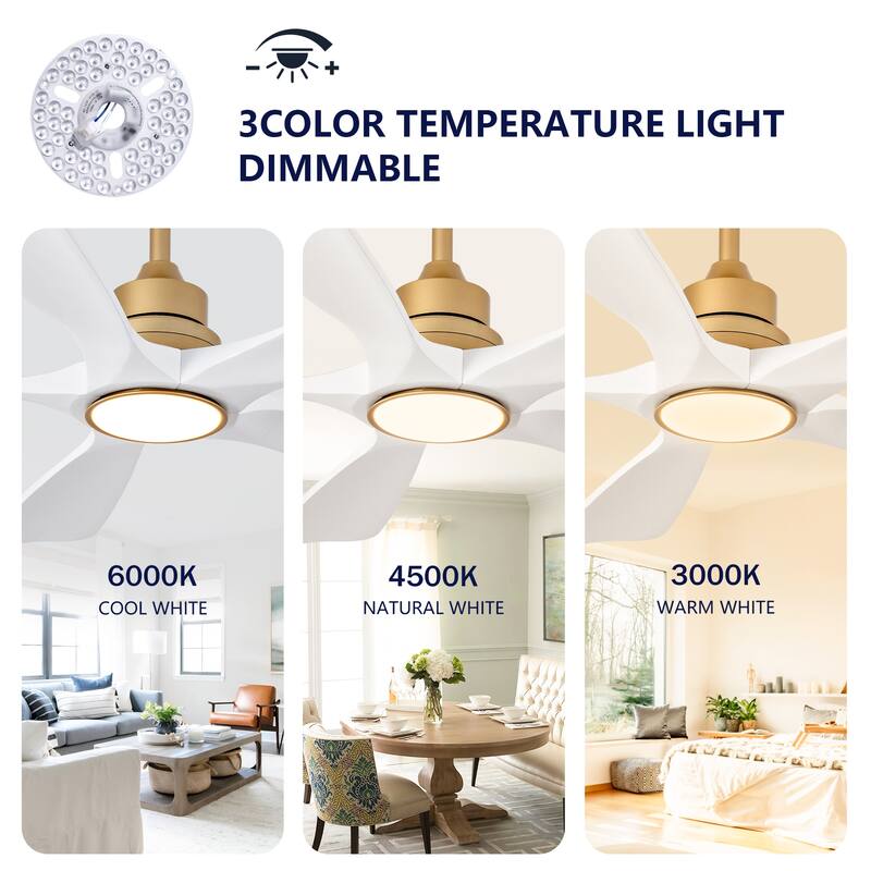 52" Ceiling Fans w/ Lights and Remote Control, Dimmable LED, Reversible DC Motor