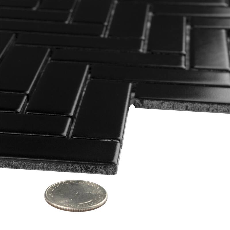 Merola Tile Metro Brick Herringbone Matte Black 10-5/8" x 12-1/2" Porcelain Mosaic Floor and Wall Tile