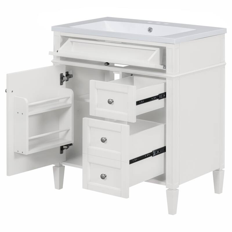 Freestanding Bathroom Vanities, Multipurpose Bathroom Storage Cabinet, Bathroom Vanity with Top Sink & 1 Tip-Out Drawer