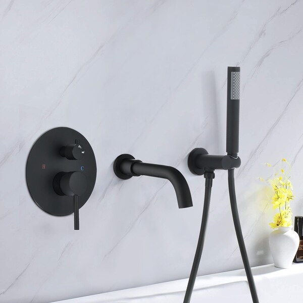 PROOX Bathroom Wall Mount Tub Filler Single Handle Bathtub Faucet with Diverter Handheld Shower. Opens flyout.