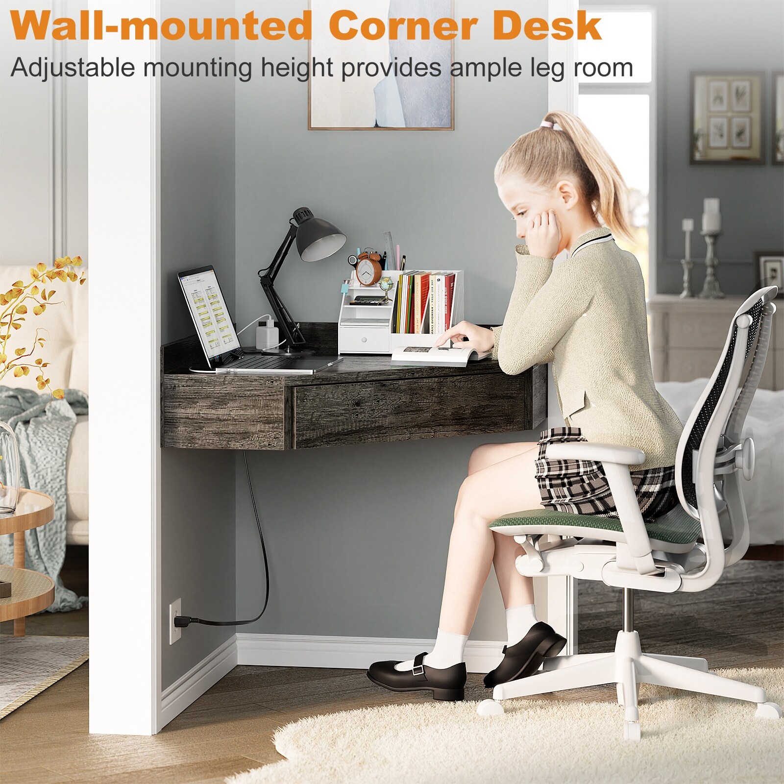 Floating wall mounted corner desk discount