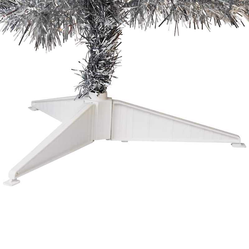 Pre-Lit Artificial Tinsel Christmas Tree - 3' - Silver - Clear Lights - 3 Foot
