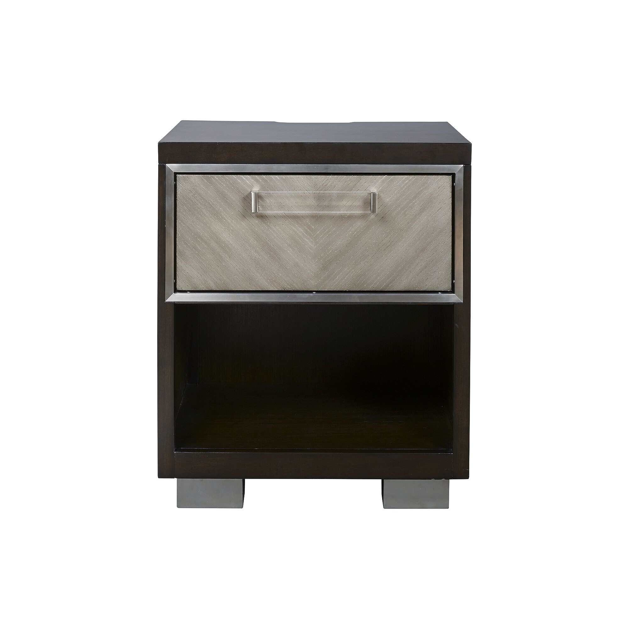 Maretto Espresso Brown Silver One Drawer Nightstand Overstock 31868108