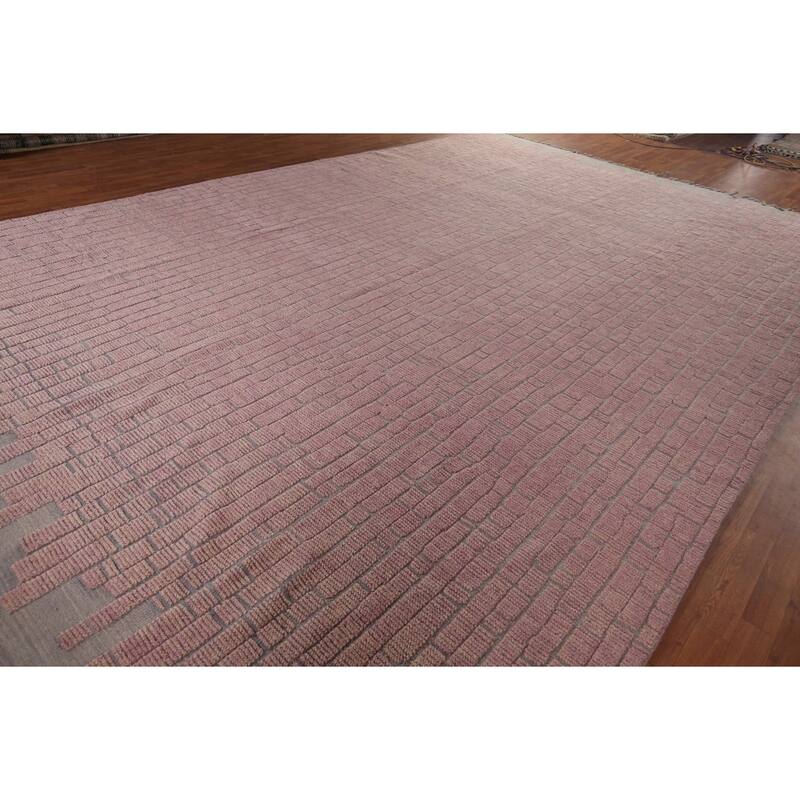 All-Over Pink Moroccan Oriental Large Area Rug Handmade Wool Carpet - 11'8"x 17'9"