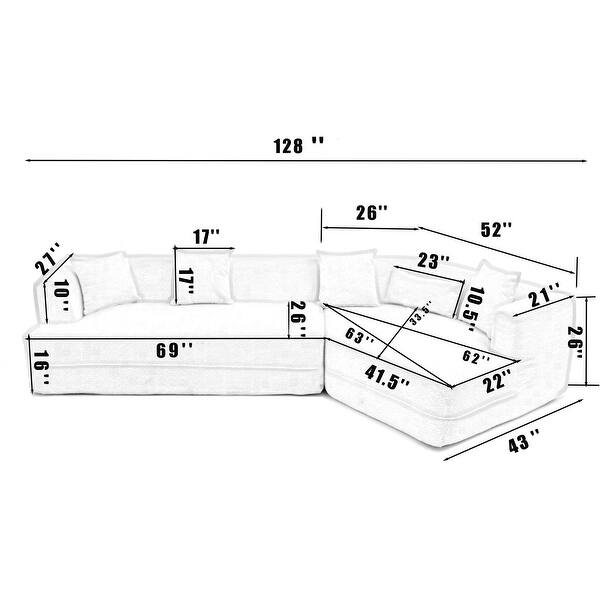 Creamy White Upholstered Sectional Sofa Modular 3 Seat Curved Sofa Couch - 3 Seater