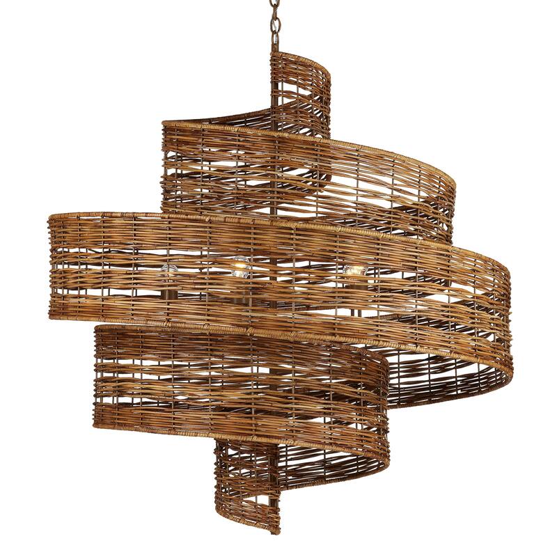 Currey & Company Saisei Grande Chandelier - 52"h x 45"dia - 52"h x 45"dia - Khaki/Natural Rattan