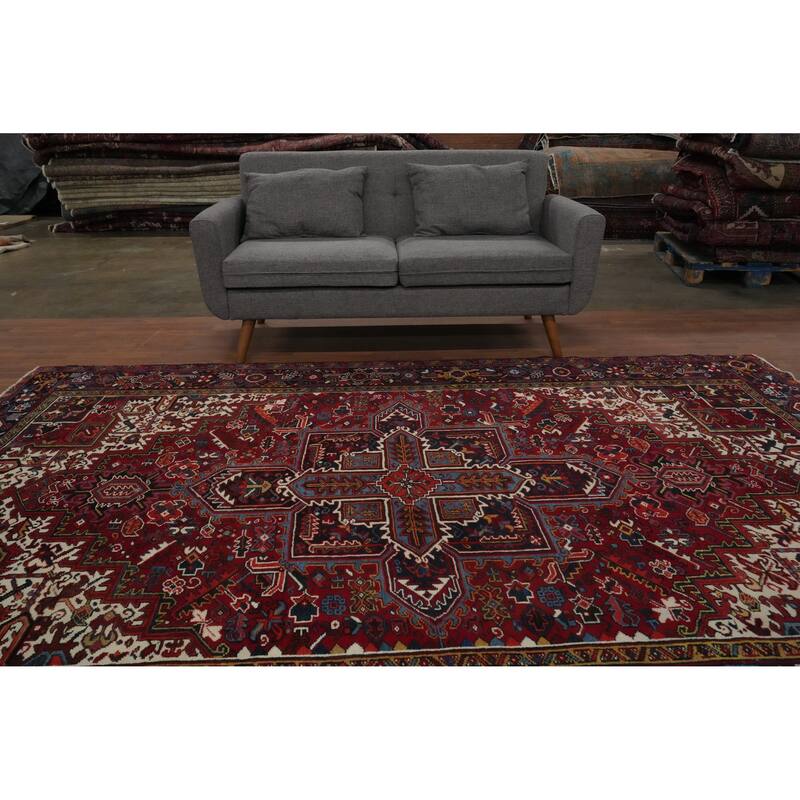 Hand Knotted Oriental 100% Wool Carpet Traditional Medallion Red Heriz Area Rug - 10' 0'' X 7' 1''