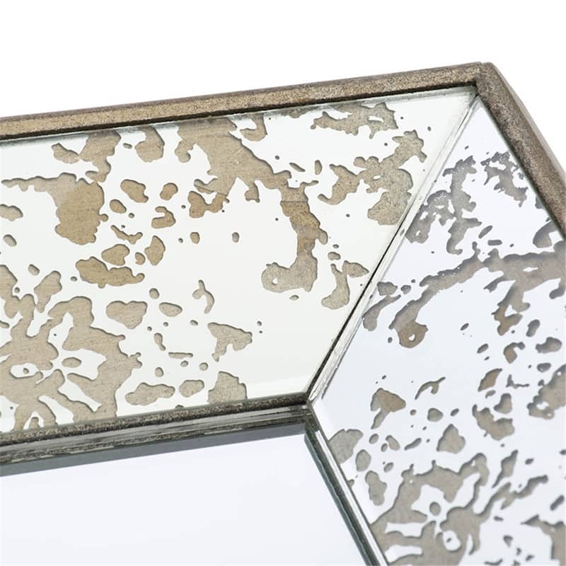 Antique Silver Rectangle Mirror w/Floral Accents,Mirrored Display Tray