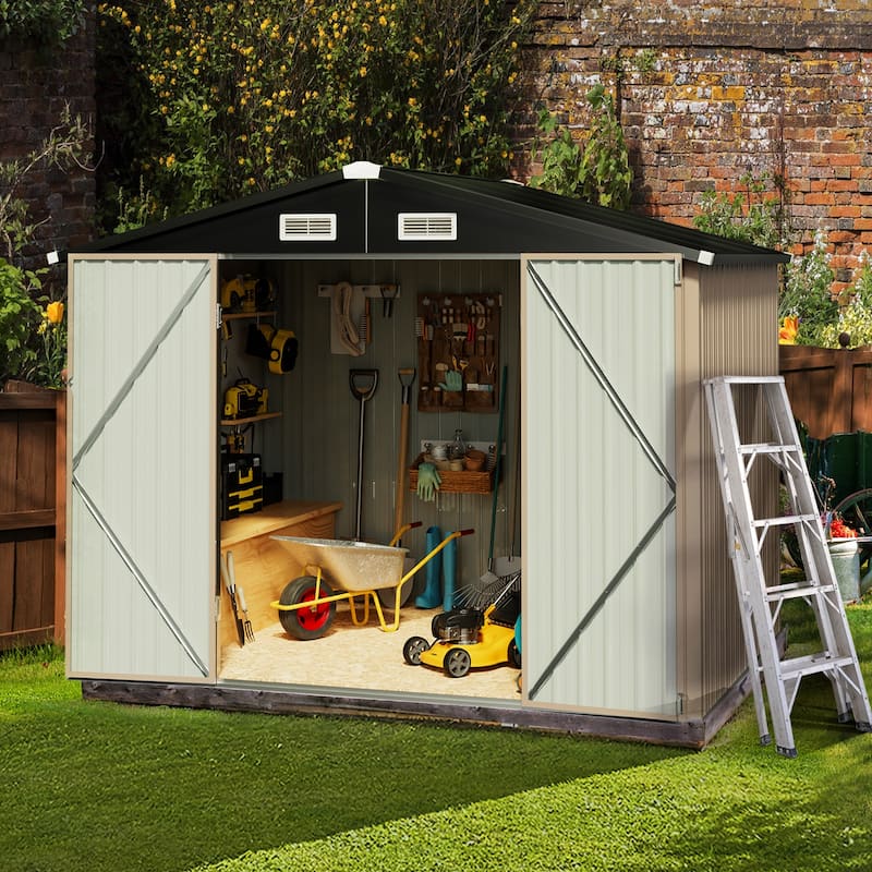 AOXUN Outdoor Storage Shed with Lockable Doors and Air Vents for Garden - 8'x6' - Without base