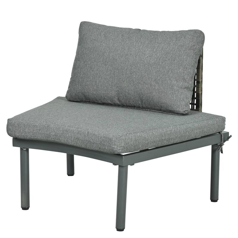 6/8-Piece Half Moon PE Wicker Patio Sectional Set with Dual Coffee Tables