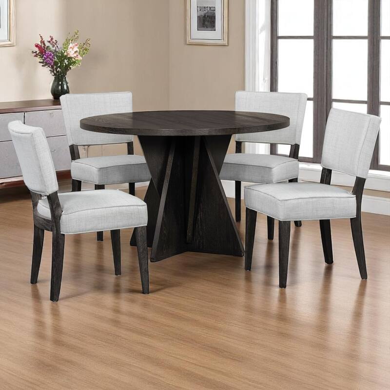 5-Piece Round Dining Set for 4, Kitchen Table with Upholstered Chairs, Trestle Base for Dining Room or kitchen