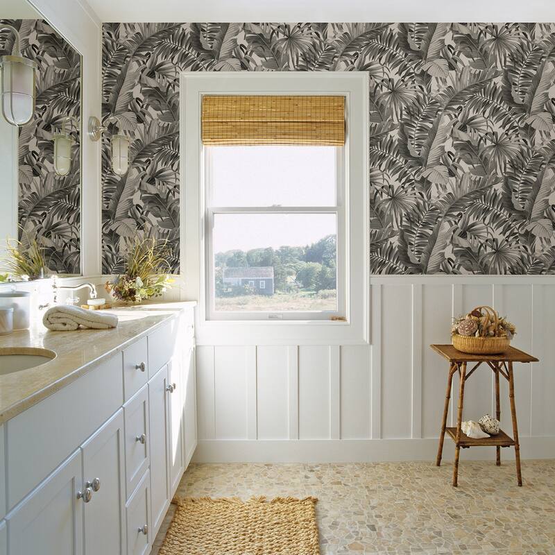A-Street Prints Alfresco Grey Tropical Palm Wallpaper