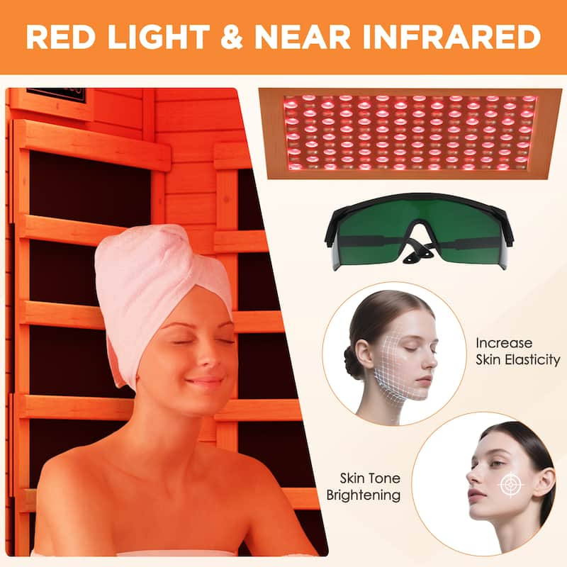 Hemlock Infrared Sauna with Red Light Therapy - Beauty Lamp & 15-Min Fast Warm-Up