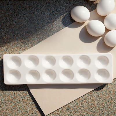 Stoneware Egg Holder - 14.5"L x 4.13"W x 0.5"H