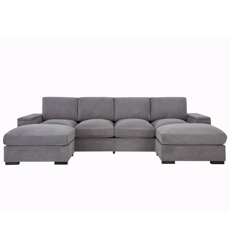 U-Shaped Sectional Sofa with Movable Ottomans, Comfy Corduroy Deep Seat Sofa, Large 4 Seat Sofa with Storage Armrests