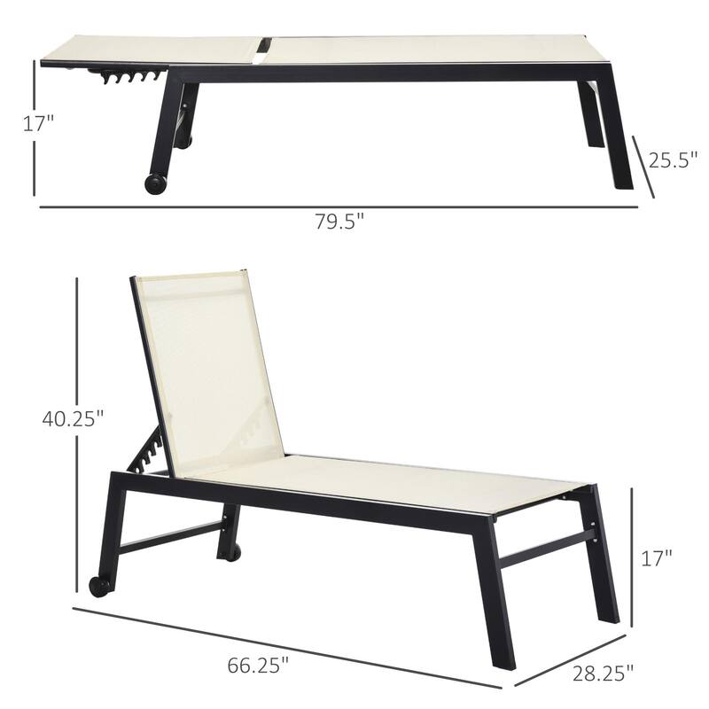 Outdoor steel frame mesh chaise lounge with rollers