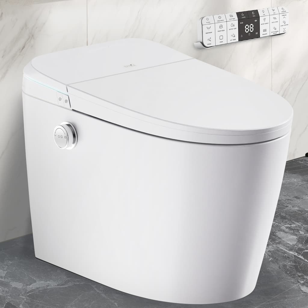 ENVO Dia Series 1.28 GPF 1-piece Auto Open Smart Bidet Toilet in White with Dual Flush, Heated Seat, and Foot Sensor