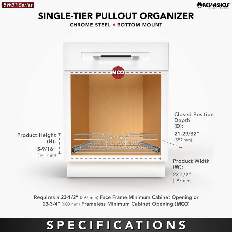 Rev-A-Shelf 5WB1 Series 24 Inch Pull Out Shelf Organizer