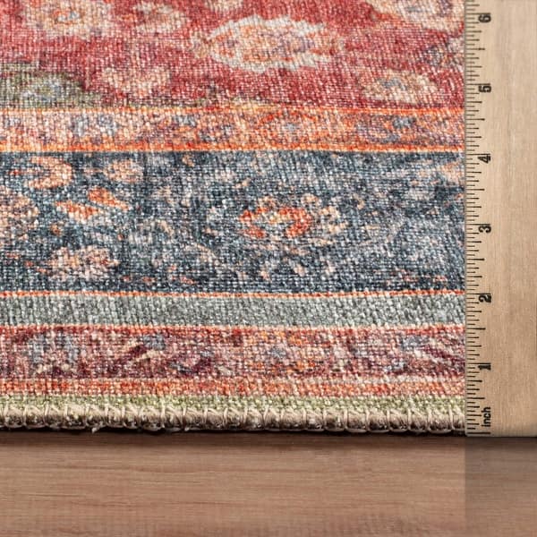 dimension image slide 7 of 27, Traditional Flat Pile Washable Rug – Pet Friendly, Non-Slip, Ideal for Living Room, Entryway, or Bedroom